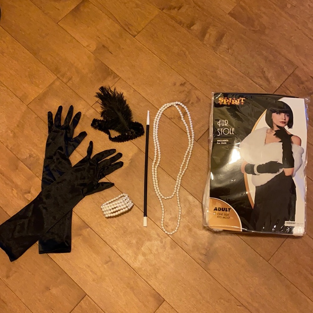 Flapper Accessories Halloween Costume Black and White 20’s Dancer Pearl Gloves